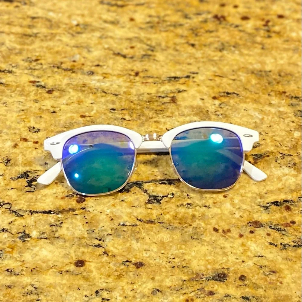 Kids Retro Fashion White Half Frame Flash Mirror Lens Sunglasses Mirrored Shades
